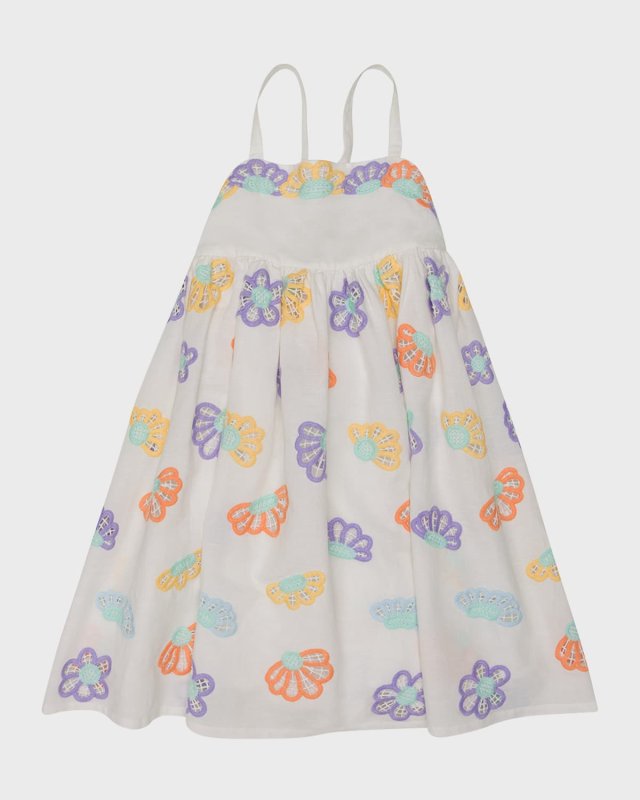 Girl's Festive Flowers Linen Dress, Size 4-
